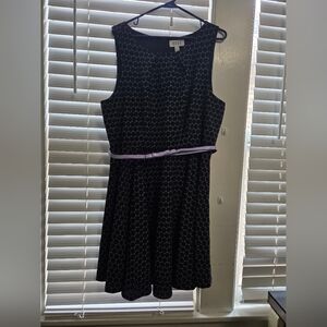 Elle Black Mini Dress with Lavender Belted Waist. EUC Size XL